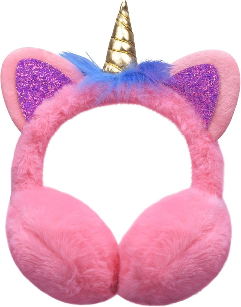 GSFY Ear Muffs Gloves Set for Kids Girls Adjustable Winter Sequin Faux Fur Windproof Warm Ear Warmer Outdoor - Image 1